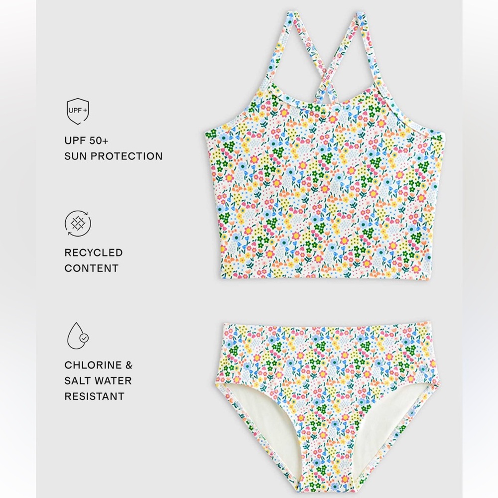 NWT QUINCE Tankini Set In Soft Ditsy Floral Size 10 Kids 6838